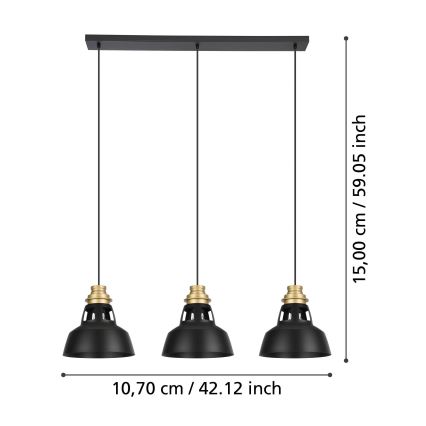 Eglo - Luster na sajli 3xE27/40W/230V crna/zlatna