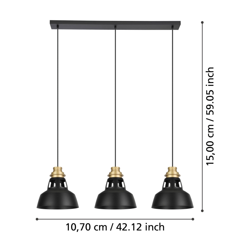 Eglo - Luster na sajli 3xE27/40W/230V crna/zlatna