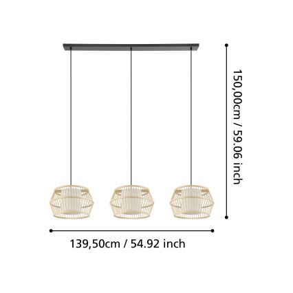 Eglo - Luster na sajli 3xE27/40W/230V bambus