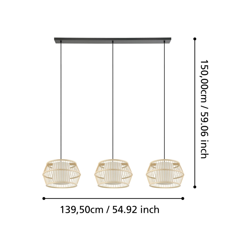 Eglo - Luster na sajli 3xE27/40W/230V bambus
