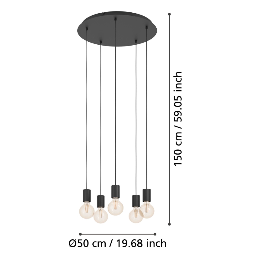 Eglo - Luster na sajli 5xE27/40W/230V crna