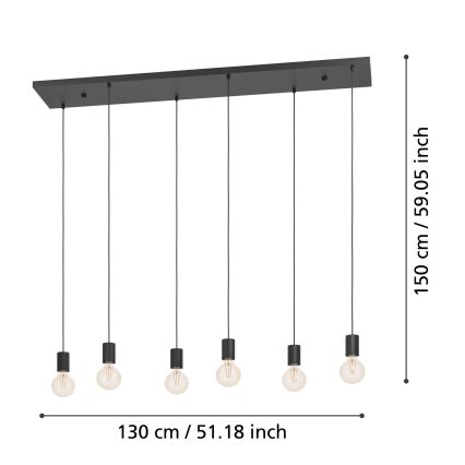 Eglo - Luster na sajli 6xE27/40W/230V crna