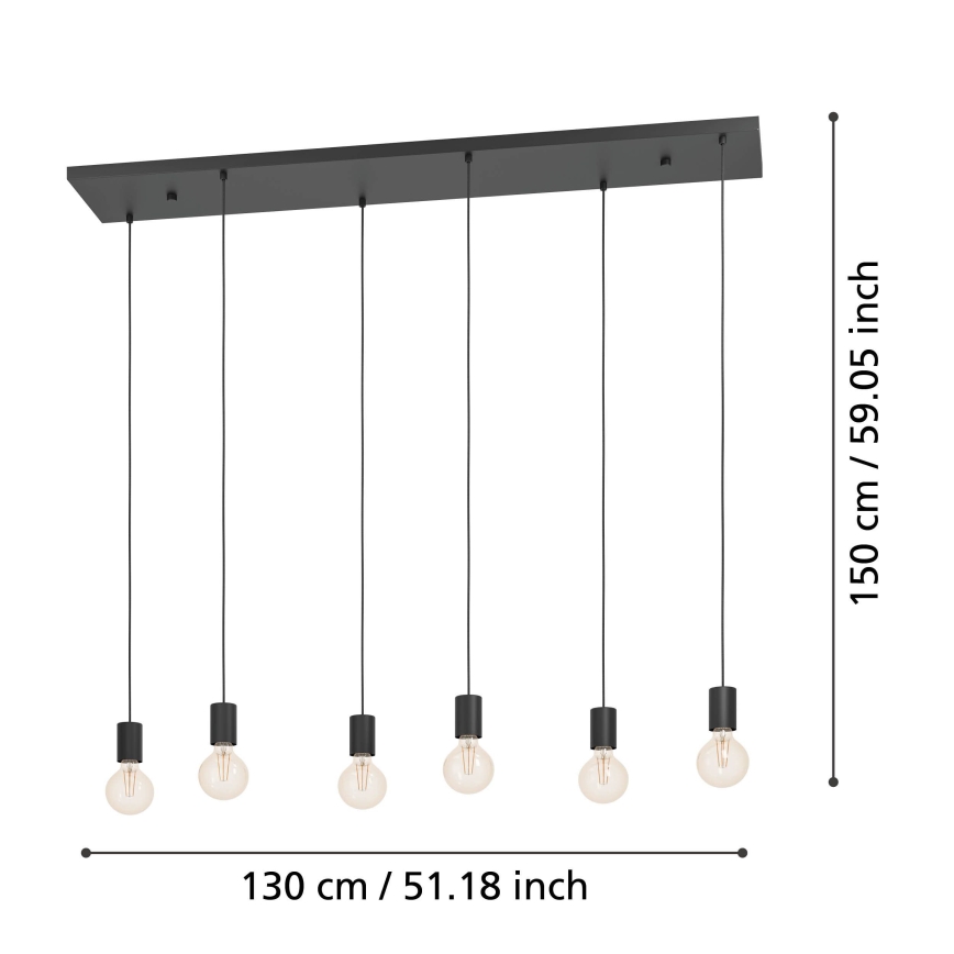 Eglo - Luster na sajli 6xE27/40W/230V crna