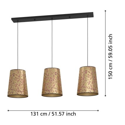 Eglo - Luster na sajli 3xE27/25W/230V zlatna/ružičasta