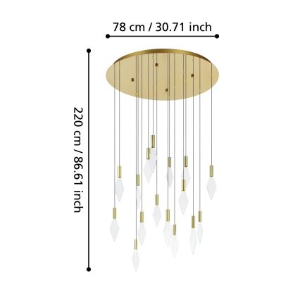 Eglo - LED Prigušivi luster na sajli 16xLED/3,3W/230V 3000K pr. 78 cm zlatna