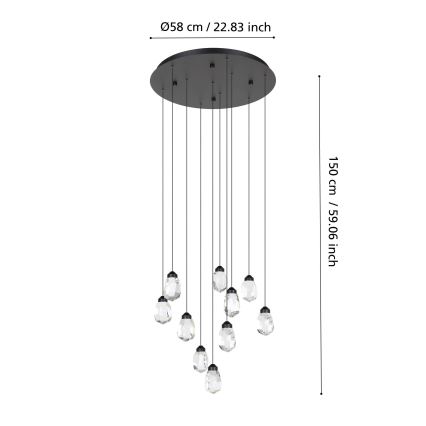 Eglo - LED Prigušivi luster na sajli 10xLED/3W/230V 3000K crna/prozirna