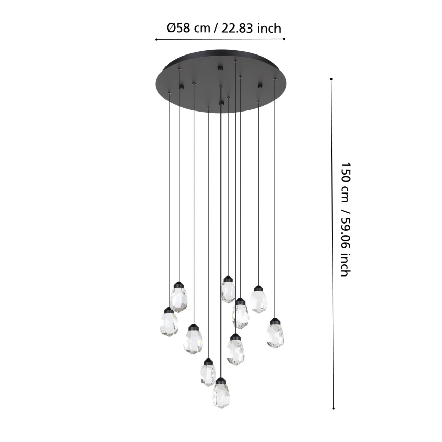 Eglo - LED Prigušivi luster na sajli 10xLED/3W/230V 3000K crna/prozirna