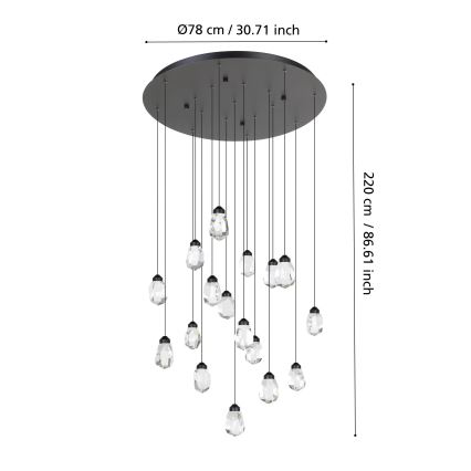 Eglo - LED Prigušivi luster na sajli 17xLED/3W/230V 3000K crna/prozirna