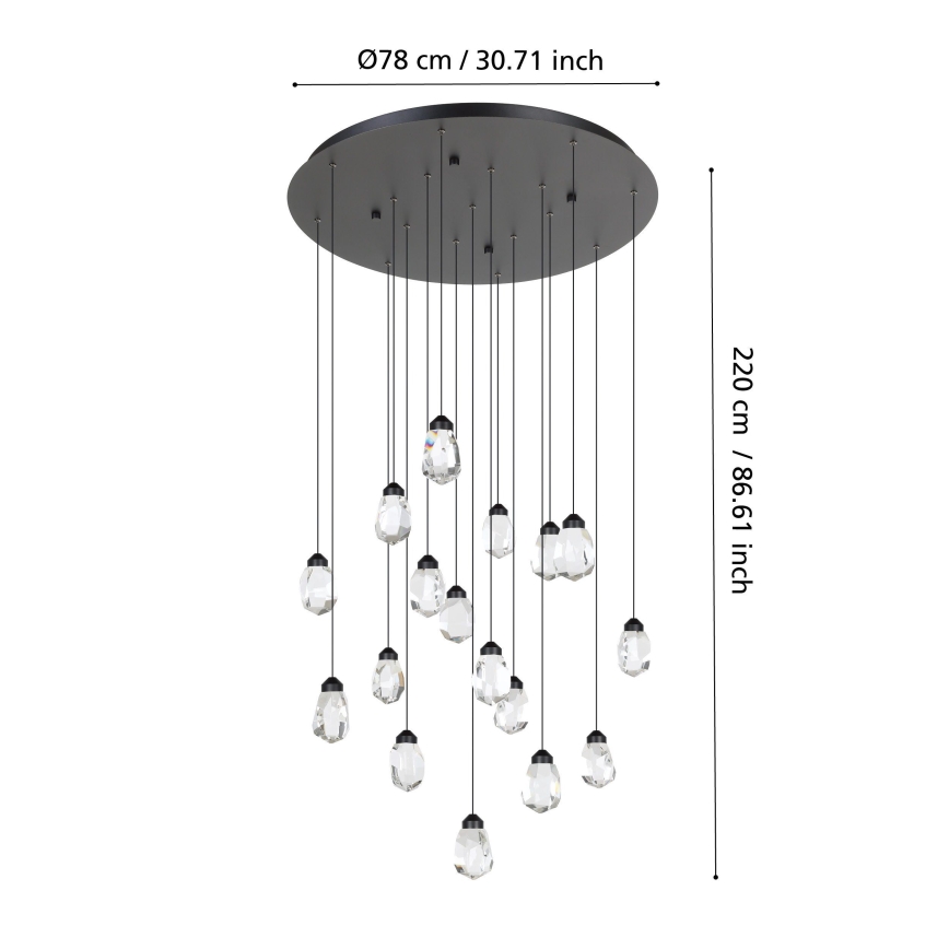 Eglo - LED Prigušivi luster na sajli 17xLED/3W/230V 3000K crna/prozirna