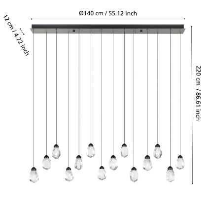 Eglo - LED Prigušivi luster na sajli 14xLED/3W/230V 3000K crna/prozirna