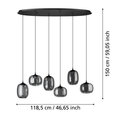 Eglo - LED Prigušivi luster na sajli 6xLED/3,7W/230V 2700-6500K dimna + daljinski upravljač