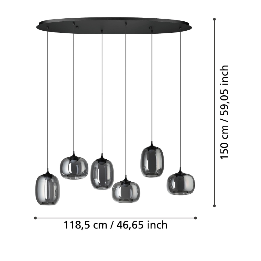 Eglo - LED Prigušivi luster na sajli 6xLED/3,7W/230V 2700-6500K dimna + daljinski upravljač
