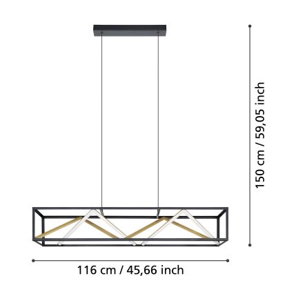 Eglo - LED Prigušivi luster na sajli LED/46W/230V 2700-6500K crna/zlatna + daljinski upravljač