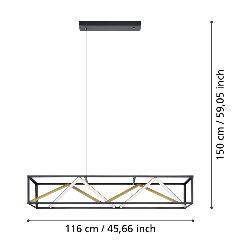 Eglo - LED Prigušivi luster na sajli LED/46W/230V 2700-6500K crna/zlatna + daljinski upravljač