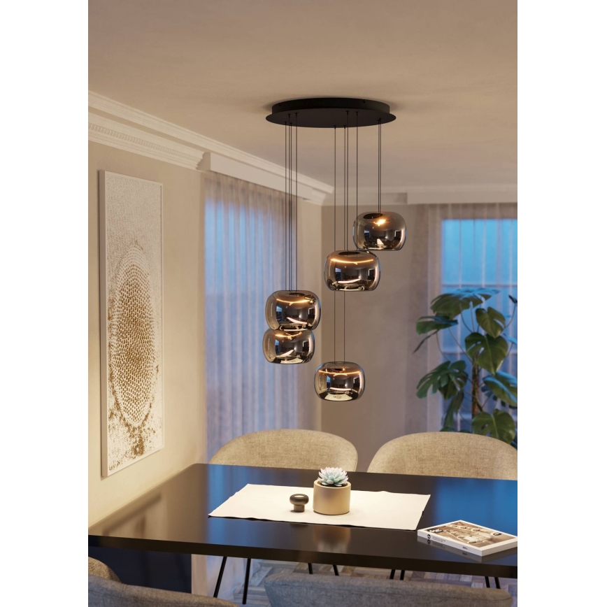 Eglo - LED luster s mogućnošću prigušivanja na sajli 5xLED/5,8W/230V crna/zadimljena