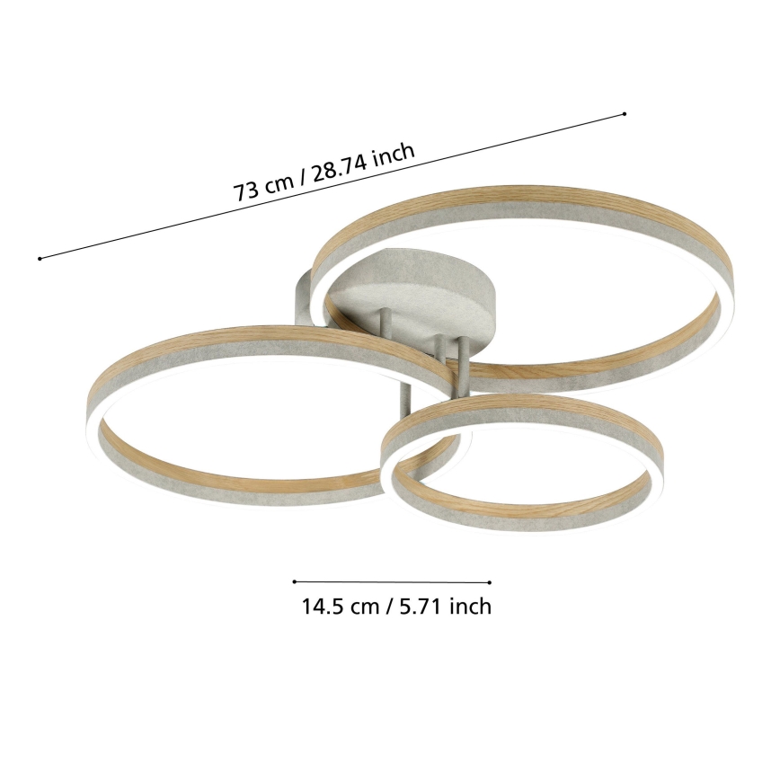 Eglo - LED Prigušivi nadgradni luster LED/12,5W/230V + 2xLED/15,5W 3000K siva/hrast