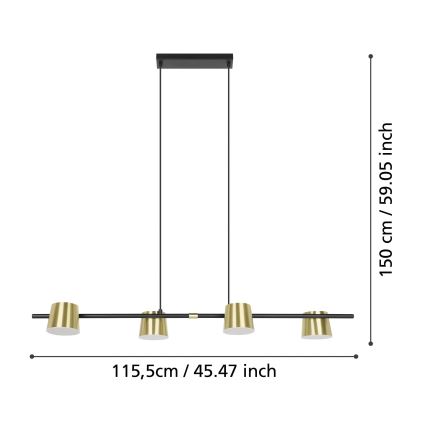 Eglo - LED Luster na sajli 4xGU10/4,6W/230V 3000K zlatna