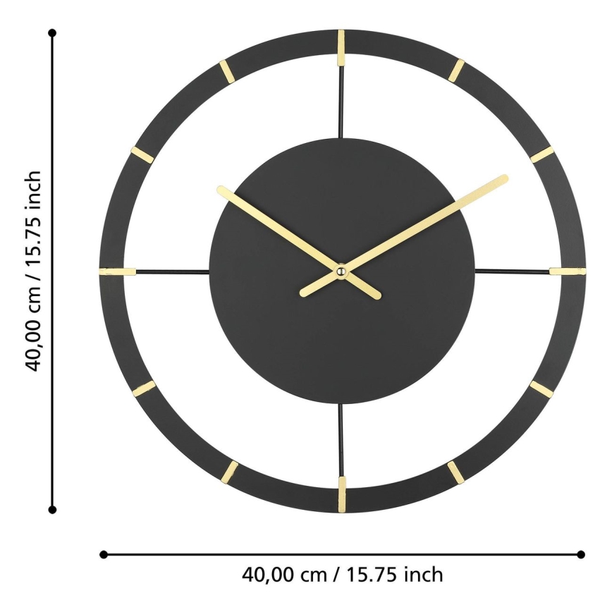 Eglo - Zidni sat 1xAA pr. 40 cm crna/zlatna