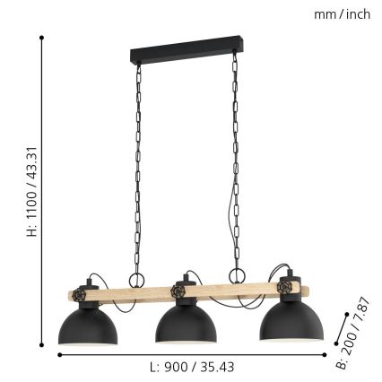 Eglo - Luster na lancu 3xE27/28W/230V