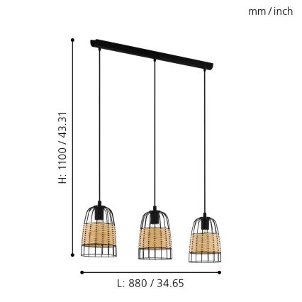 Eglo - Luster na sajli 3xE27/40W/230V