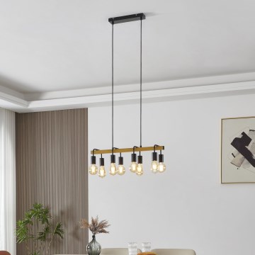 Eglo 43316 - Luster na sajli ERRIBERA 8xE27/40W/230V hrast/crna