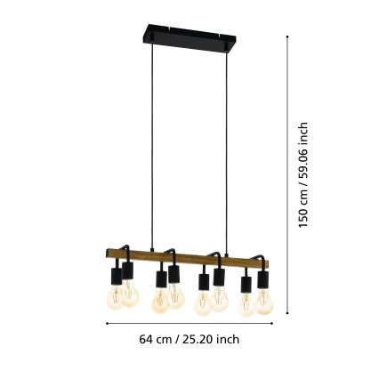 Eglo 43316 - Luster na sajli ERRIBERA 8xE27/40W/230V hrast/crna