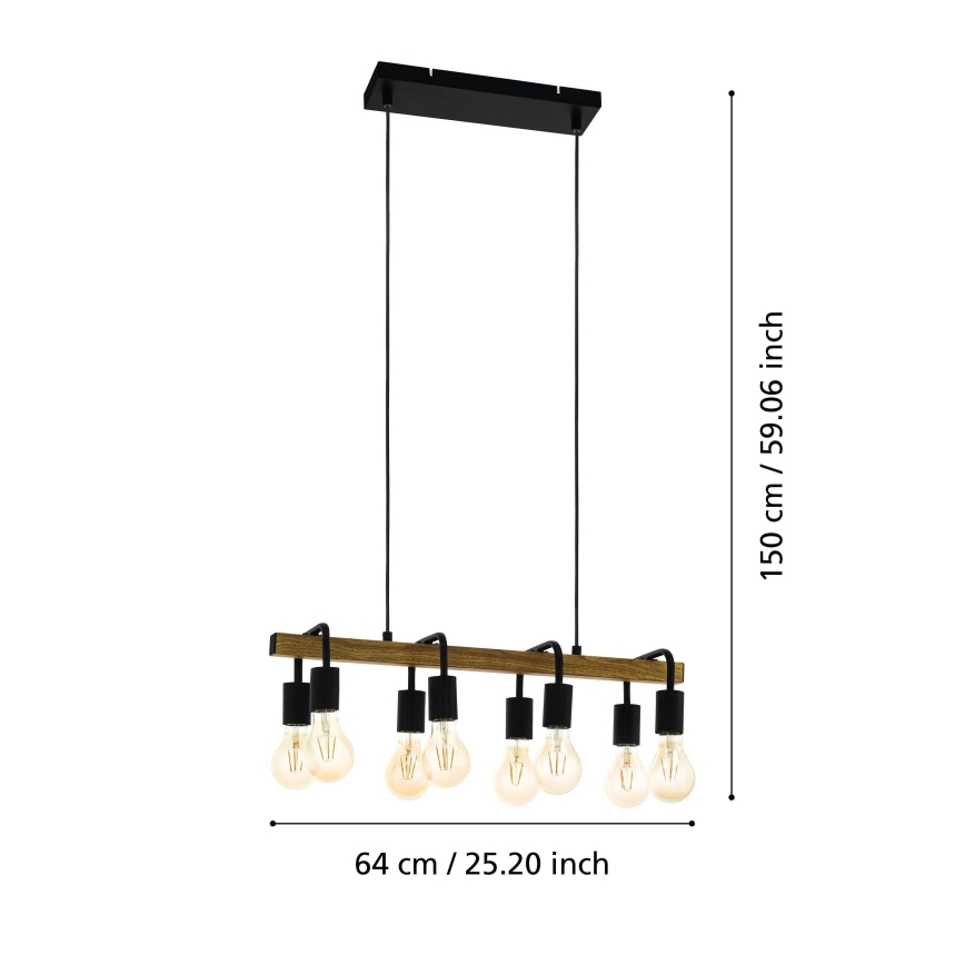 Eglo 43316 - Luster na sajli ERRIBERA 8xE27/40W/230V hrast/crna