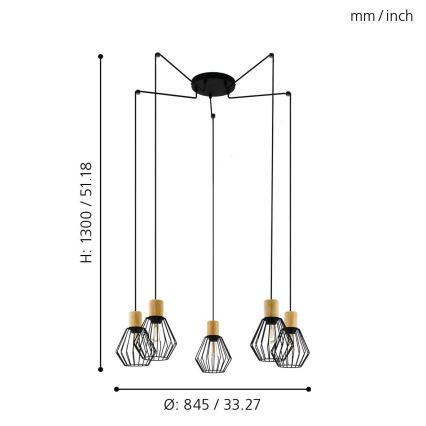 Eglo - Luster na sajli 5xE27/60W/230V pauk