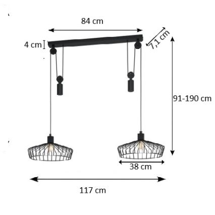 Eglo 43438 - Viseći luster WINKWORTH na sajli 2xE27/40W/230V