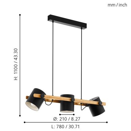 Eglo - Luster na sajli 3xE27/60W/230V - FSC certificirano