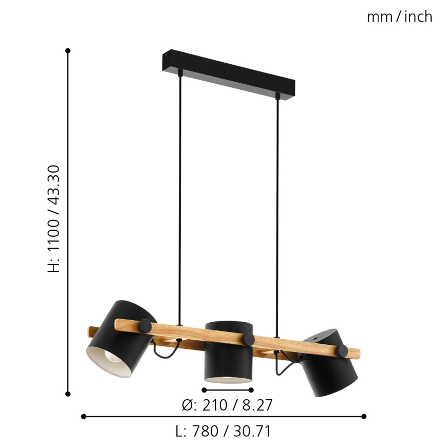 Eglo - Luster na sajli 3xE27/60W/230V - FSC certificirano