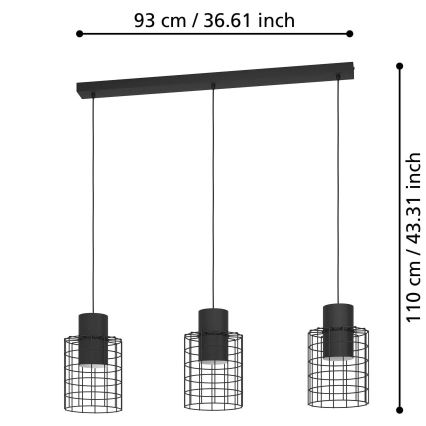 Eglo - Luster na sajli 3xE27/40W/230V crna