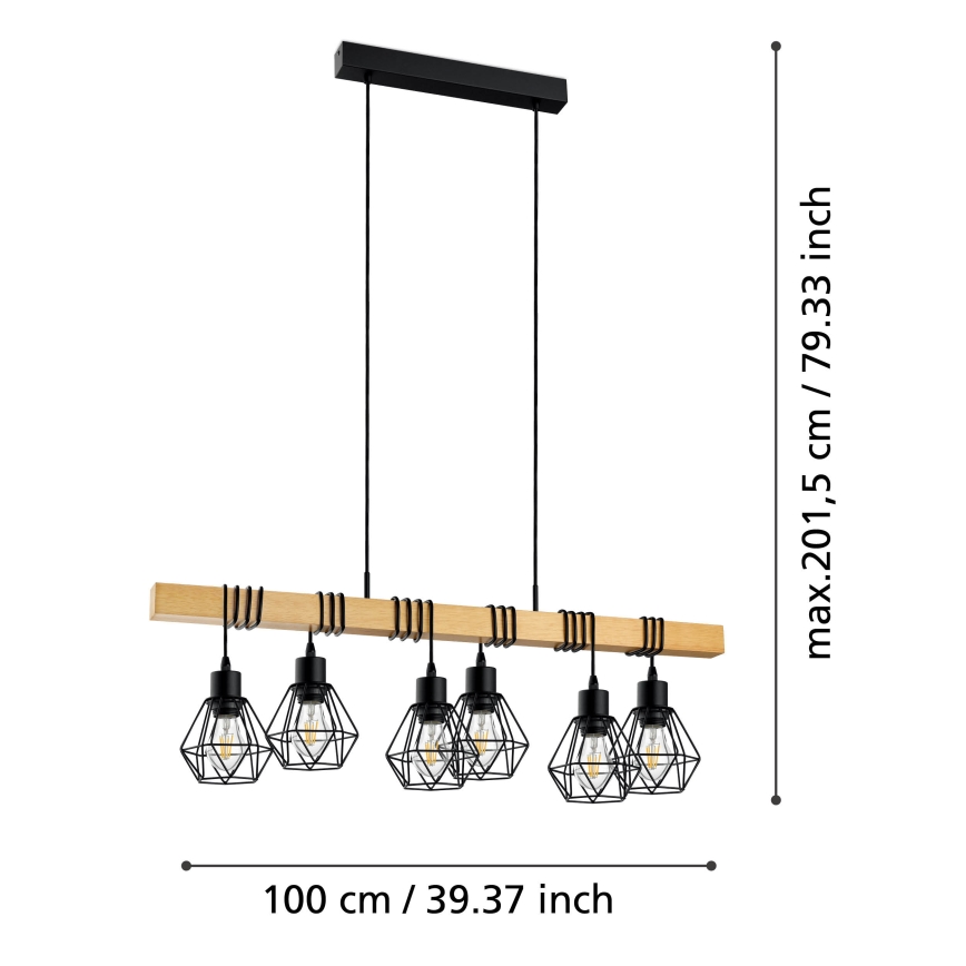 Eglo - Luster na sajli TOWNSHEND 6xE27/60W/230V - FSC certificirano
