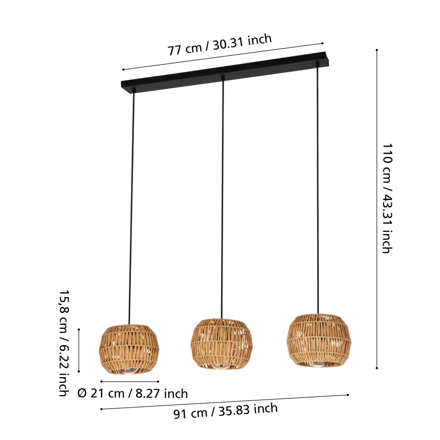 Eglo - Luster na kabelu 3xE27/40W/230V smeđa