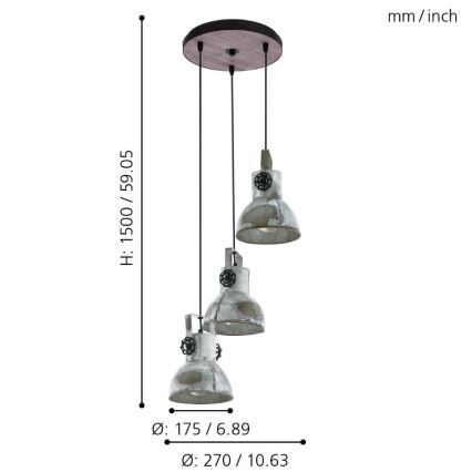 Eglo - Luster na sajli 3xE27/40W/230V