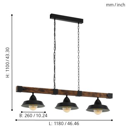 Eglo - Luster na lancu 3xE27/60W/230V