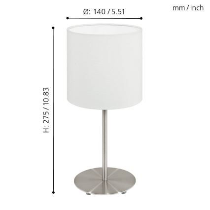 Eglo 54744 - Stolna lampa ANADIA 1xE14/40W/230V bijela/mat krom