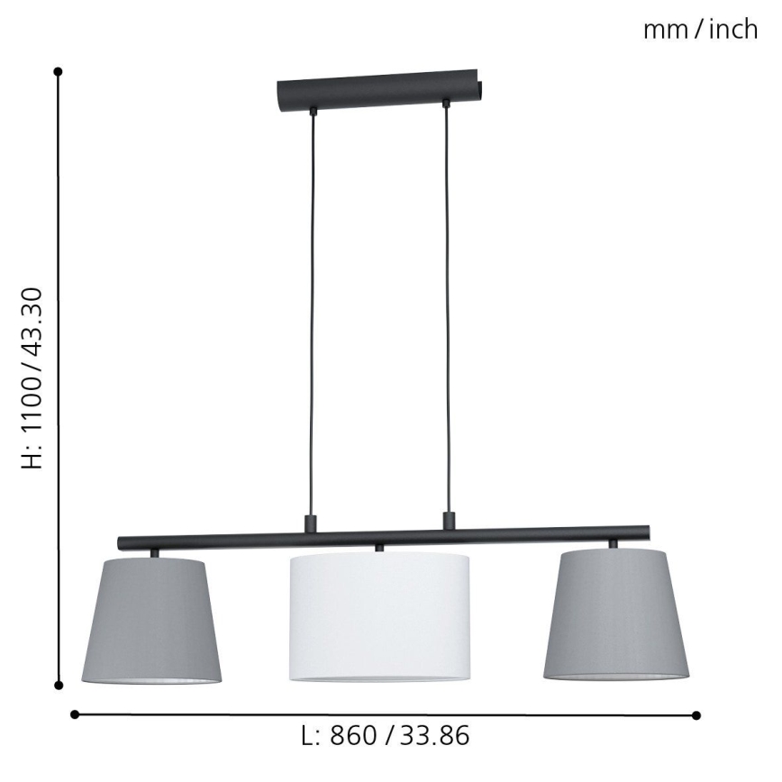 Eglo 55207 - Luster na sajli ALMEIDA 3xE14/25W/230V siva