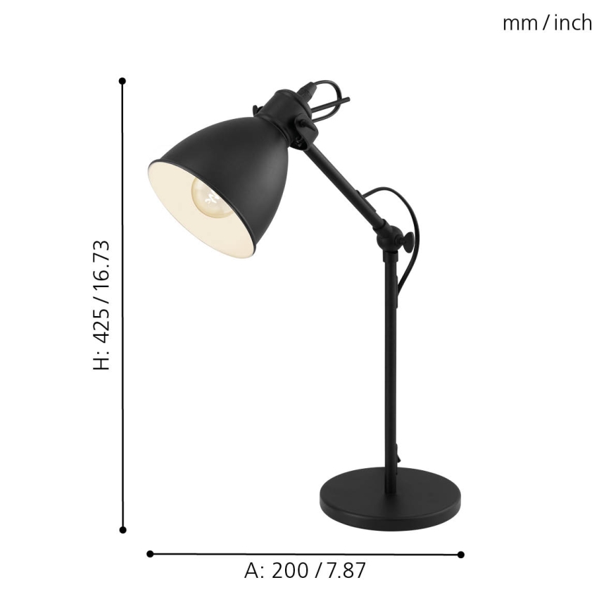 Eglo 55251 - Stolna lampa PRIDDY 1xE27/40W/230V crna
