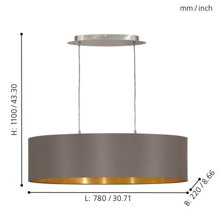 Eglo 55271 - Luster na sajli MASERLO 2xE27/60W/230V smeđa
