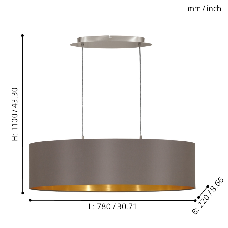 Eglo 55271 - Luster na sajli MASERLO 2xE27/60W/230V smeđa
