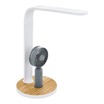 Eglo 55399 - LED punjiva stolna lampa s ventilatorom i mogućnošću prigušivanja LED/6,2W/5V 3000/4000/5000K 2000 mAh bijela/smeđa