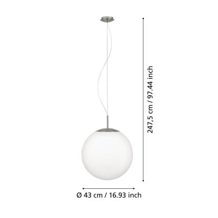 Eglo 63271 - Viseći luster na sajli PIEDALE 1xE27/60W/230V Ø 43 cm matni krom