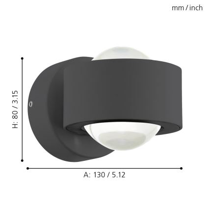 Eglo 64496 - LED zidna svjetiljka ONO PRO 2xLED/2,5W/230V antracit