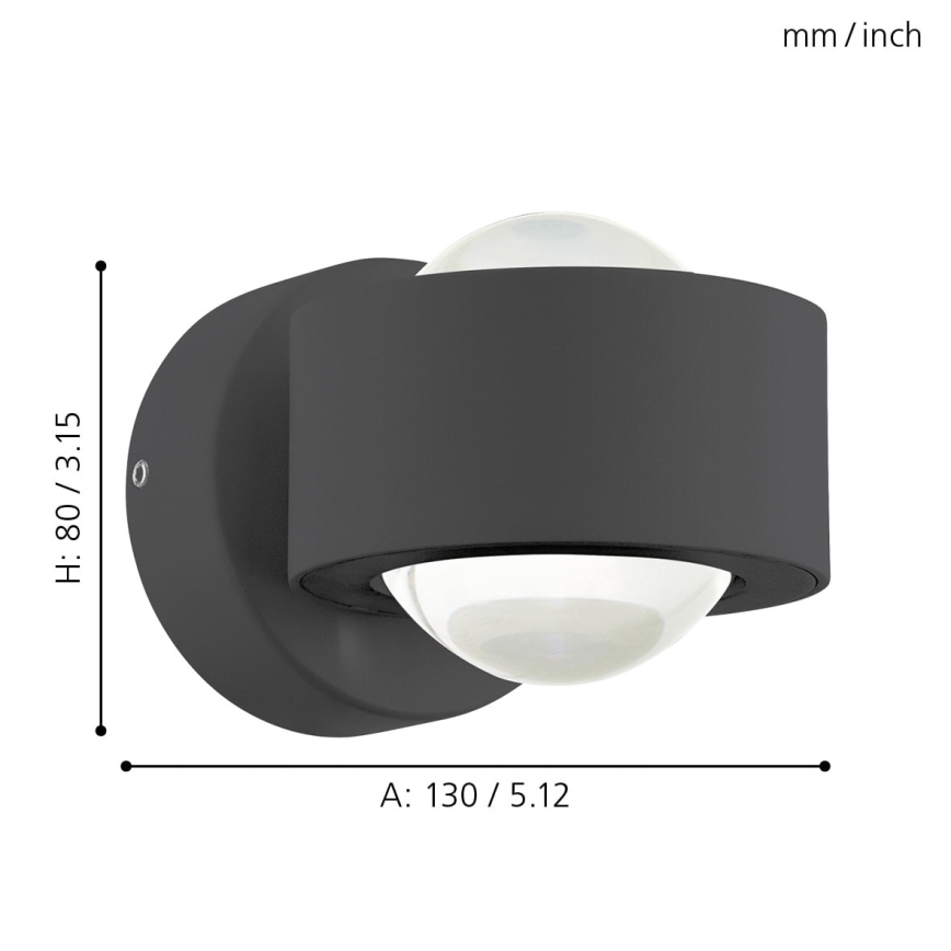 Eglo 64496 - LED zidna svjetiljka ONO PRO 2xLED/2,5W/230V antracit
