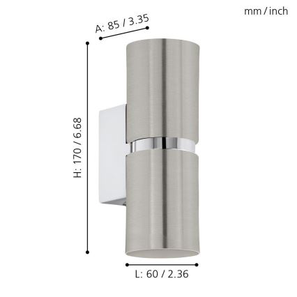 Eglo 64794 - LED Zidna svjetiljka PASSA PRO 2xGU10/3,3W/230V 3000K mat krom