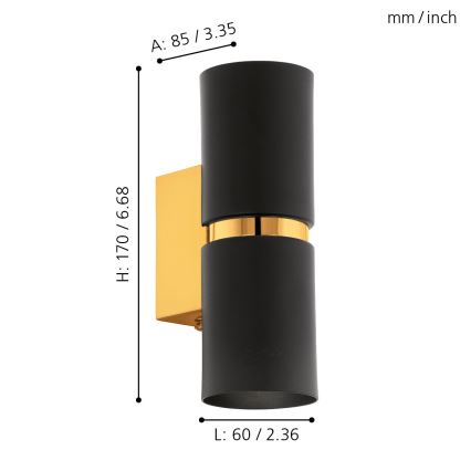 Eglo 64795 - LED Zidna svjetiljka PASSA PRO 2xGU10/3,3W/230V 3000K crna/zlatna