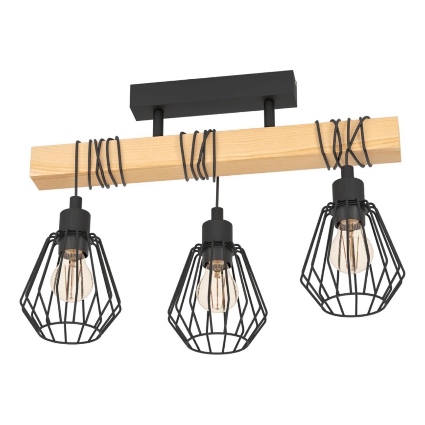 Eglo 780168 - Prislonjen luster TABODI 3xE27/40W/230V borovina/crna