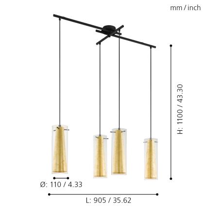 Eglo 79344 - Luster na sajli PINTO GOLD 4xE27/40W/230V zlatna
