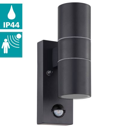 Eglo 79545- LED Vanjska zidna svjetiljka sa senzorom ARAPONGAS 2xGU10/2,8W/230V IP44 crna